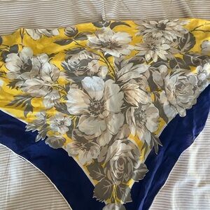 Vintage Floral Scarf with Yellow and Blue Accents
